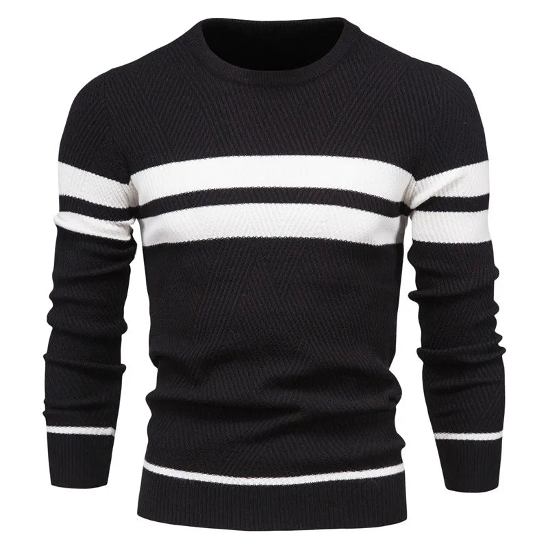 Mens Crewneck Sweater Knit Striped Pullover Sweaters Textured Knitwear