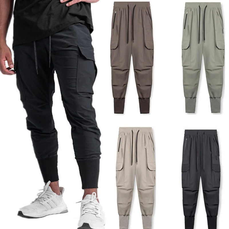 Men's Sports Pants Fitness Trousers Summer Thin Loose Quick-Drying Elastic Ankle-Tied Running Training