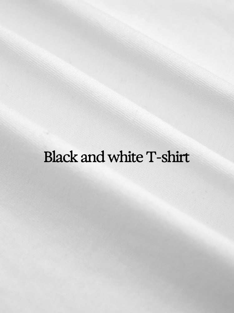 Men's T-shirt American West Coast Fashion Brand Black and White Solid Color Summer New 220G Combed Cotton Short Sleeve