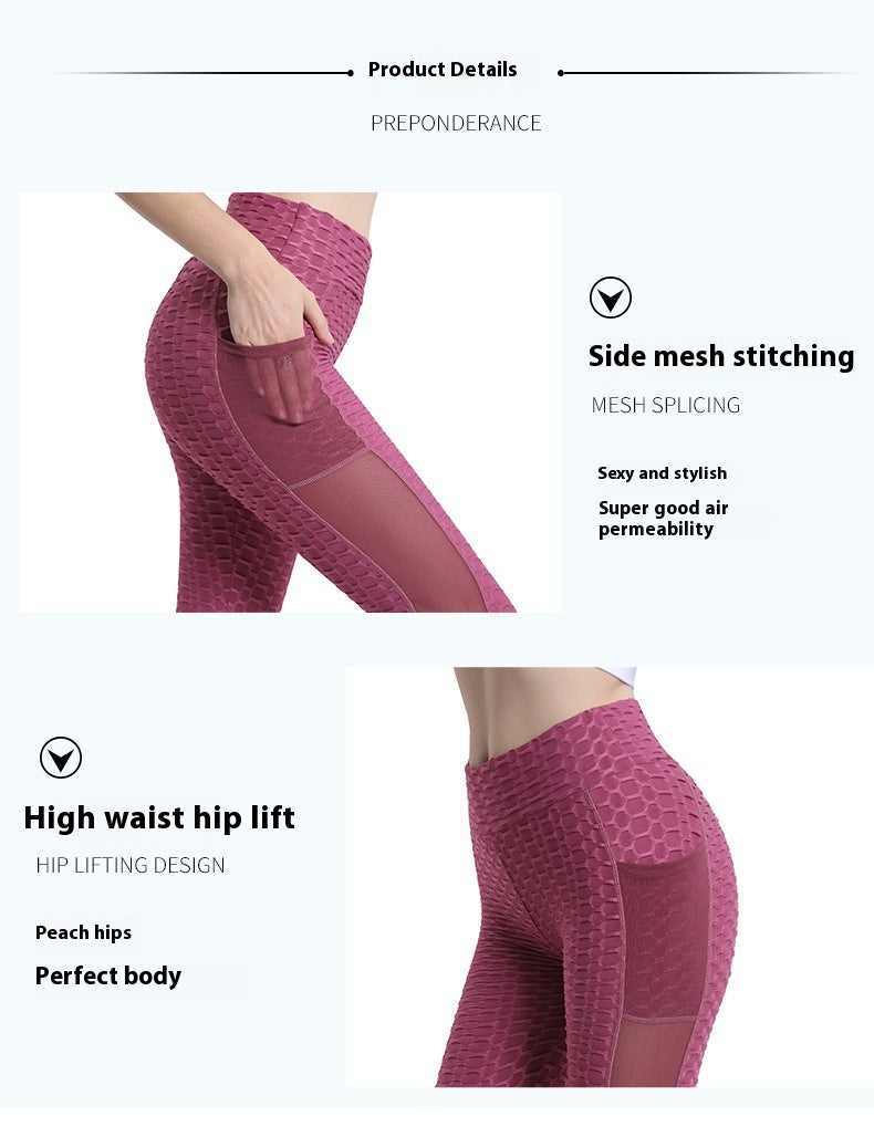 Leggings For Women Yoga Clothes Mesh Stitching Pocket Yoga Pants Tight High Waist Peach Hip Fitness Pants