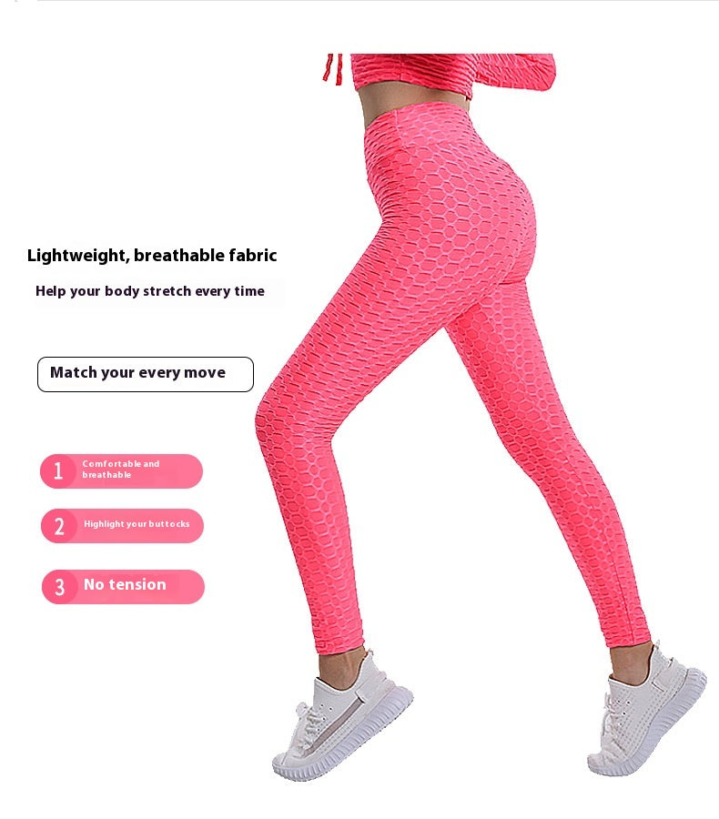 Hip Lift Leggings Jacquard High Elastic Sports Gym Pants Women's Fitness Solid Color High Waist