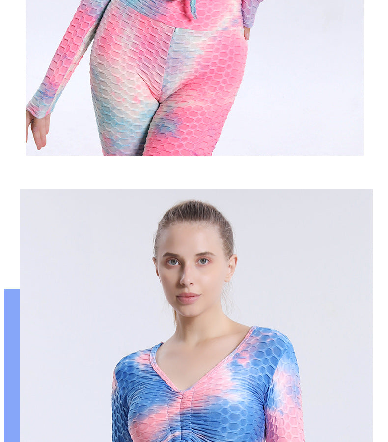 Leggings For Women Yoga Clothes Tie-Dyed Bubble Jacquard Yoga Jacket Sexy Drawstring Yoga Long Sleeve Women