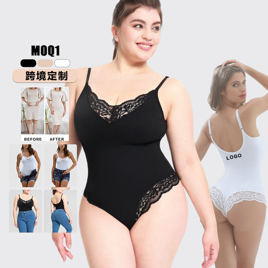 Slim bodysuit for women Patent style jumpsuit plus size lace T-shaped open-end belly contracting jumpsuit suspender shapewear