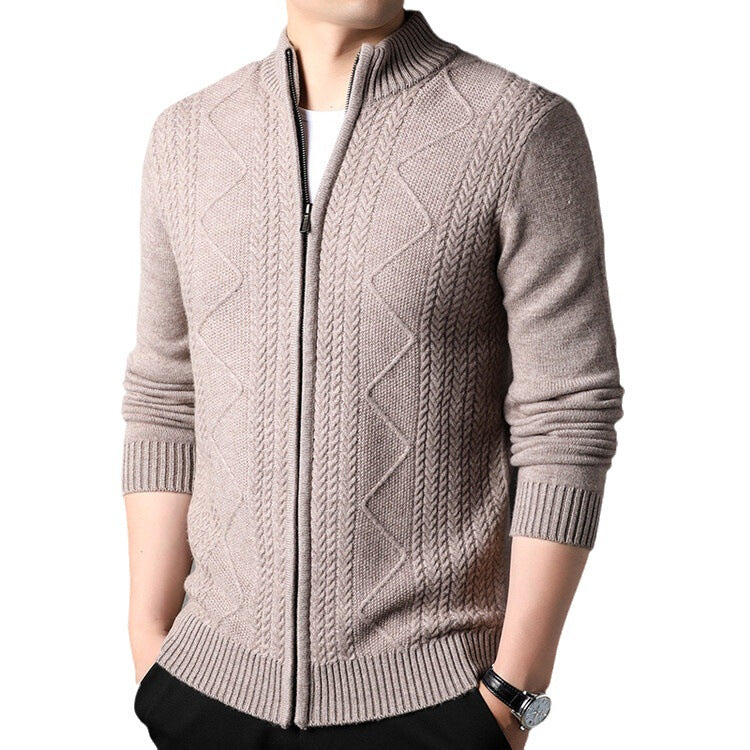 Men's Knitted Wool Cardigan Sweater Zipper Warm Pocket Sweater M-3XL