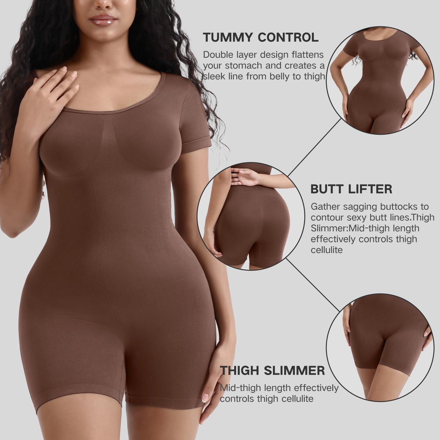 Slimming Bodysuit for Women – Seamless Waist-Shaping Short Sleeve Jumpsuit, Form-Fitting One-Piece Romper, Trendy Slim Fit Outfit