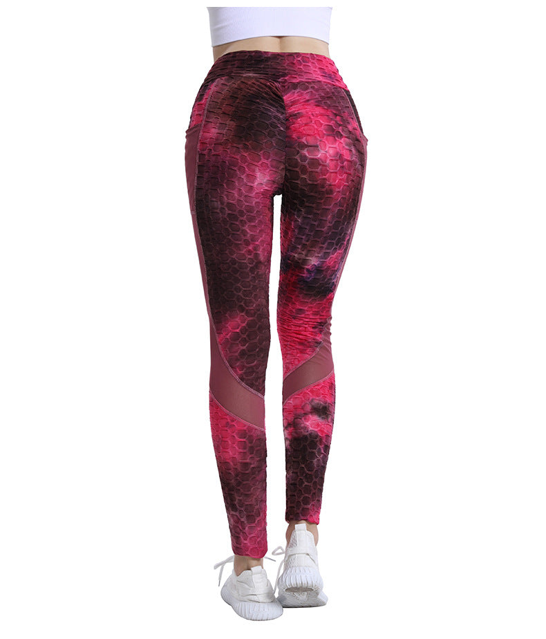 Leggings For Women Yoga Clothes Mesh Stitching Pocket Yoga Pants Tight High Waist Peach Hip Fitness Pants