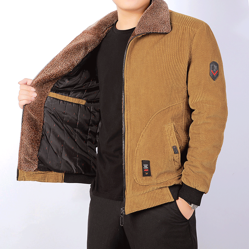 Men's Fashionable Jacket Casual plus Size Lapel Thickening Corduroy Cotton Coat Youth Jacket