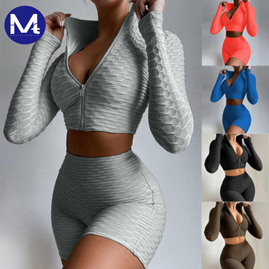 Slim Bodysuit for Women Sports Jacket Skinny Running Fitness Cardigan Yoga Clothes Long Sleeve Top Casual Sports Suit Women