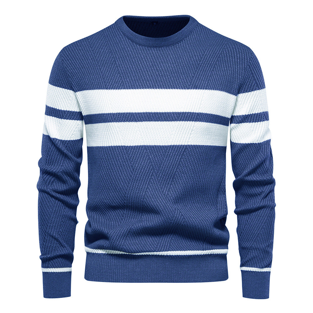 Mens Crewneck Sweater Knit Striped Pullover Sweaters Textured Knitwear