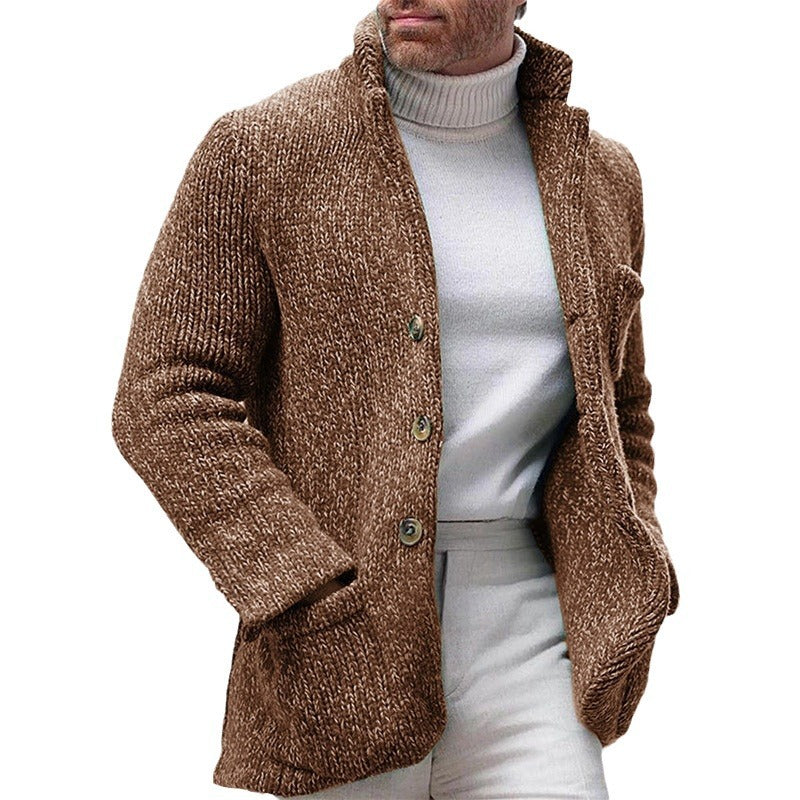 Men's knitted coat stand collar single breasted pocket cardigan sweater M-4XL