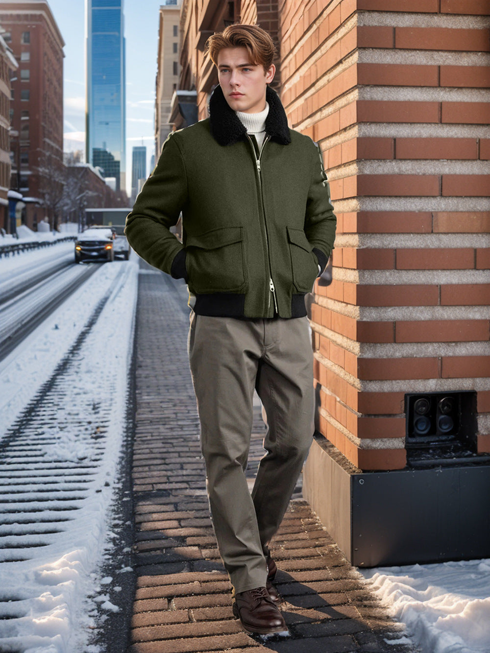 Autumn and Winter Men's Solid Color Simple Commute Lapel Zipper Big Pocket Jacket Coat Men