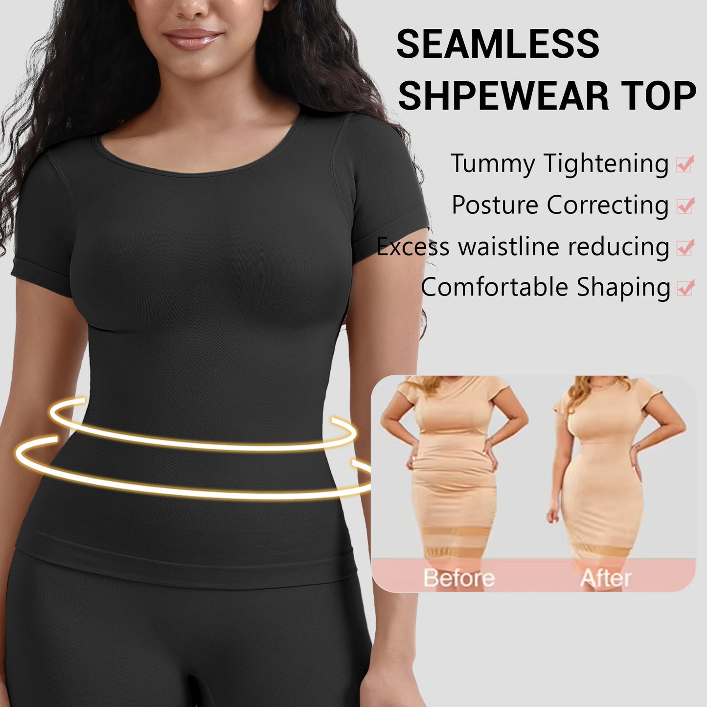 Slimming Bodysuit for Women – Tummy Control Shapewear Base Layer, Fitted T-Shirt Style One-Piece