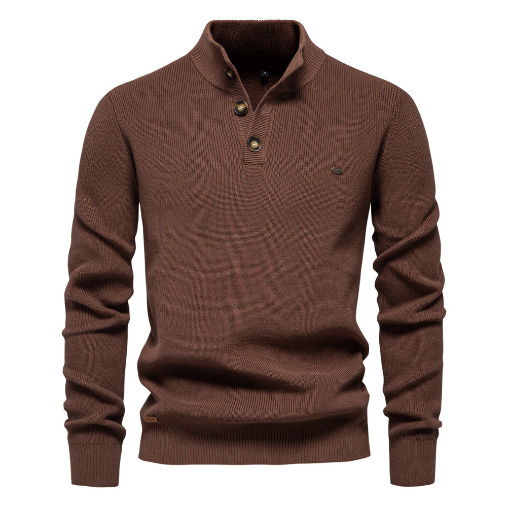 Men's Quarter Zip Up Sweater Striped Pullover Polo Mock Neck Sweaters Casual Fall Winter