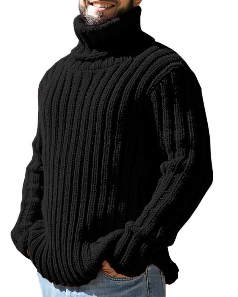 Men's knitted sweater high collar thick thread solid color plus velvet warm M-3XL