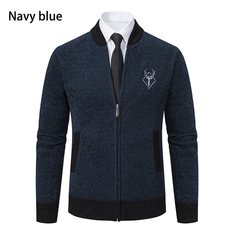 Men's Knitted Sweater Turtleneck Jacket Cotton Stand Collar Design Coat M-3XL