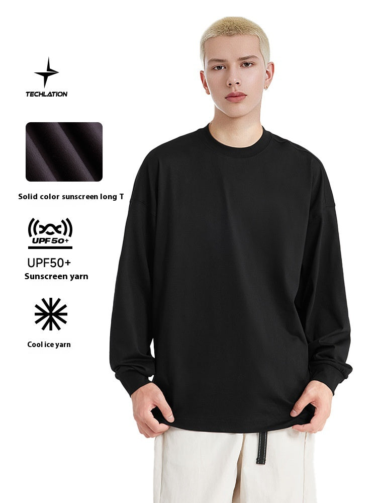 Men's T-shirt Mint Sun Protection Long T Spring and Summer New Five-in-One Technology Fabric Solid Color Men's Long Sleeve