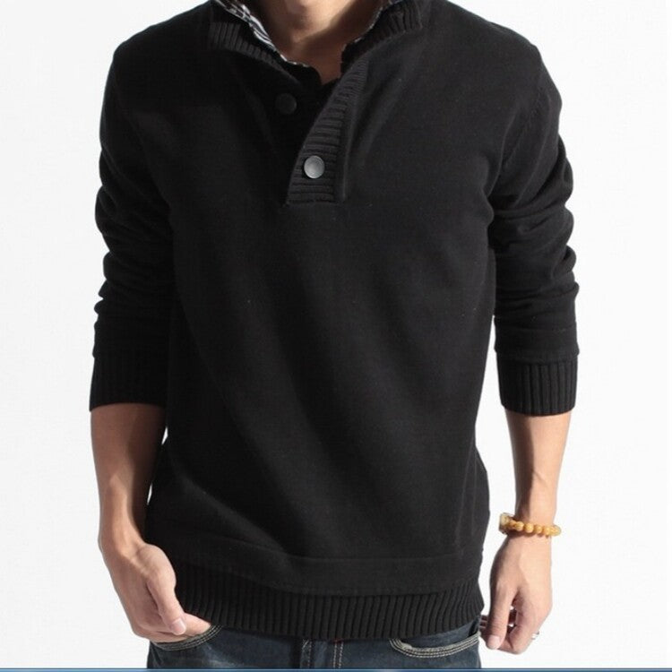 Men's Knitted Sweater Lapel Solid Color Button Warm Loose Design M-3XL