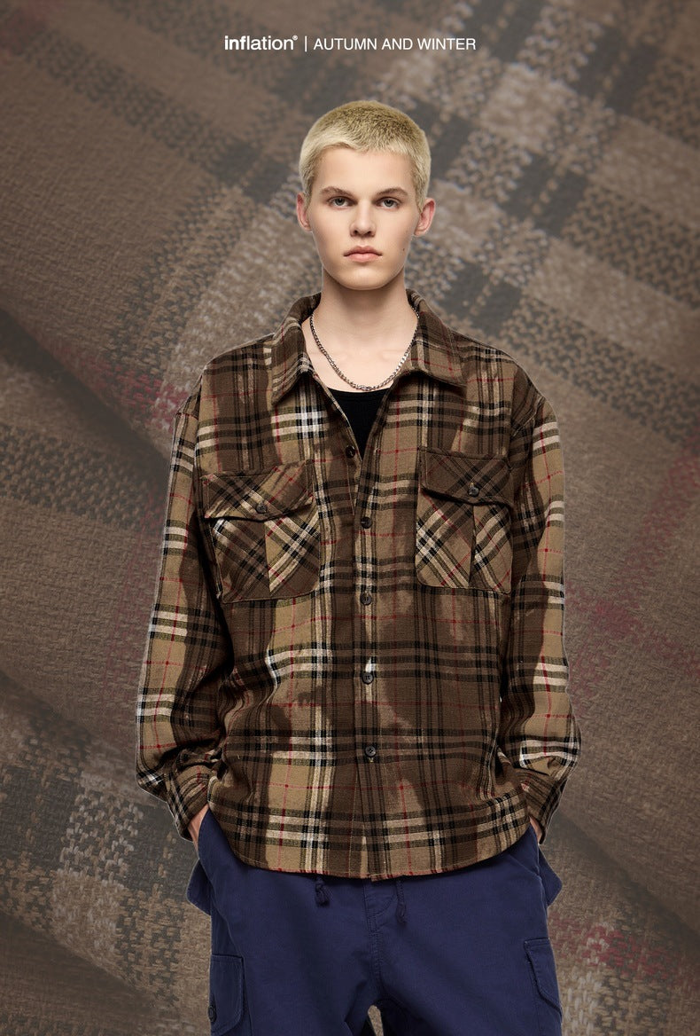 Men's Shirts New Washed Plaid New American Retro Street Fashion Long Sleeve Shirt for Men