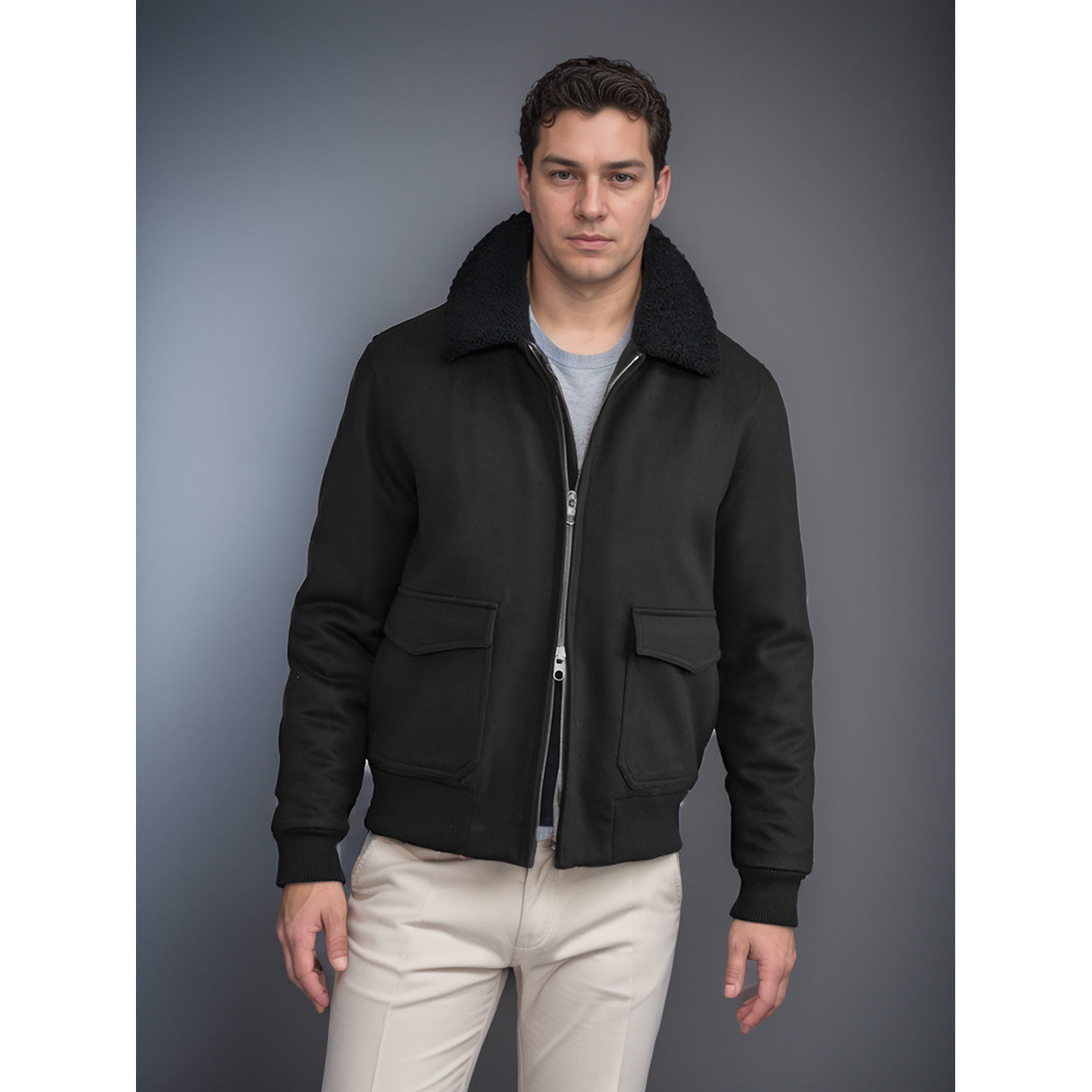 Autumn and Winter Men's Solid Color Simple Commute Lapel Zipper Big Pocket Jacket Coat Men