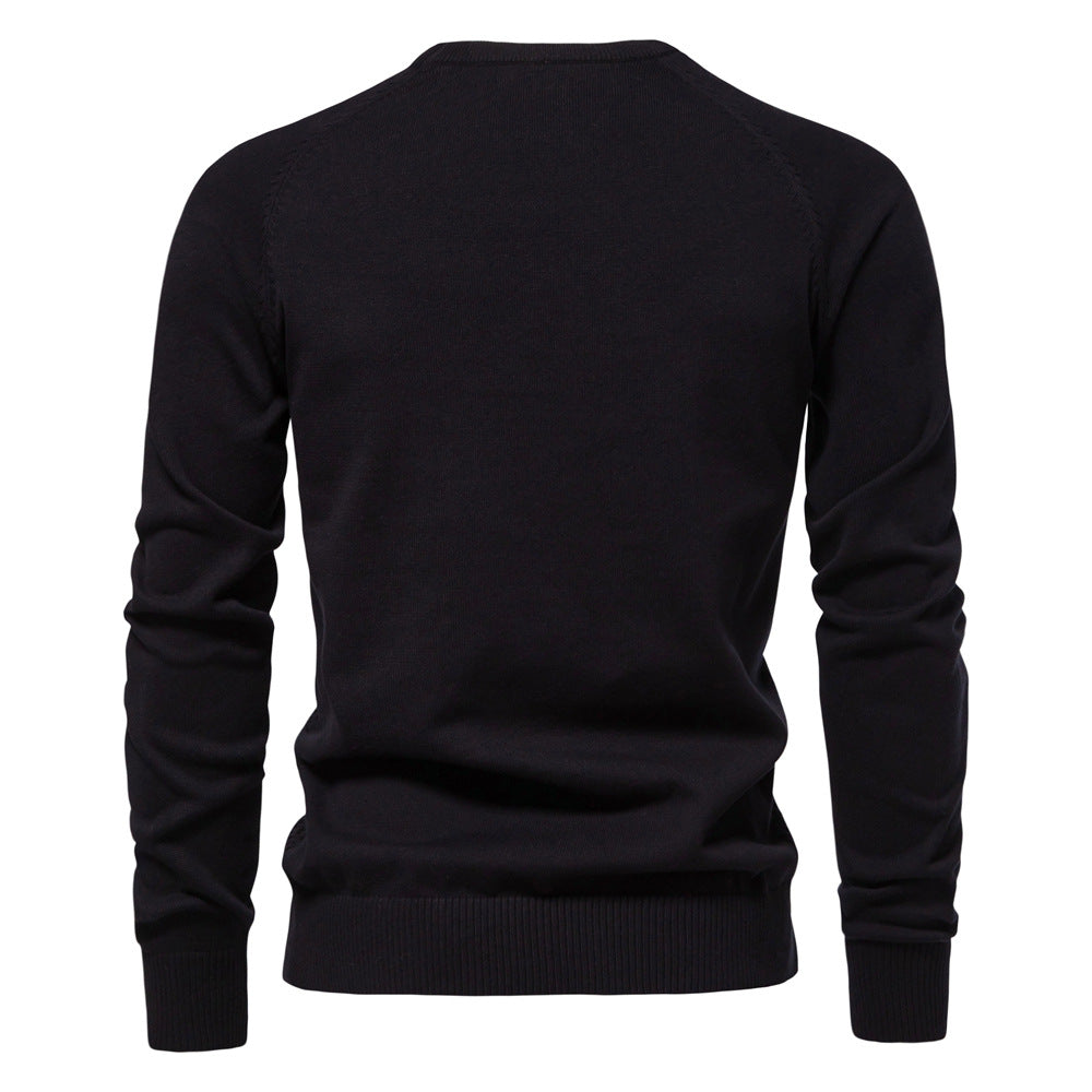 Men's Knitted Cotton Sweater Solid Color Casual Sweater S-2XL Knitted Sweater