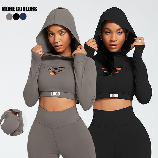 Slim Bodysuit for Women Slim Bodysuit for Women Yoga Suit Suit Cross Beauty Back Underwear Hooded Top Three-Piece Sports Suit