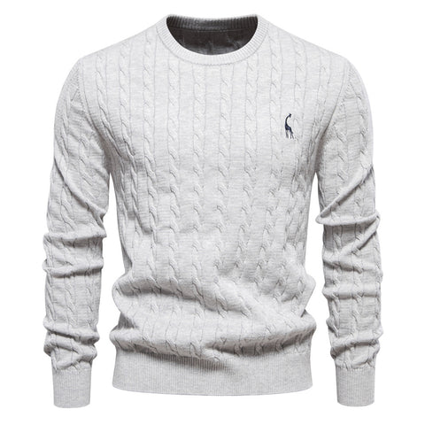 Men's knitted sweater cotton solid color high quality embroidered camel
