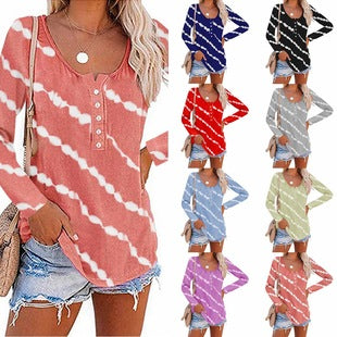 Women's Spring Summer Waffle Knit Crew Neck Patchwork Pullover Long Sleeve T-Shirt Casual Loose Top