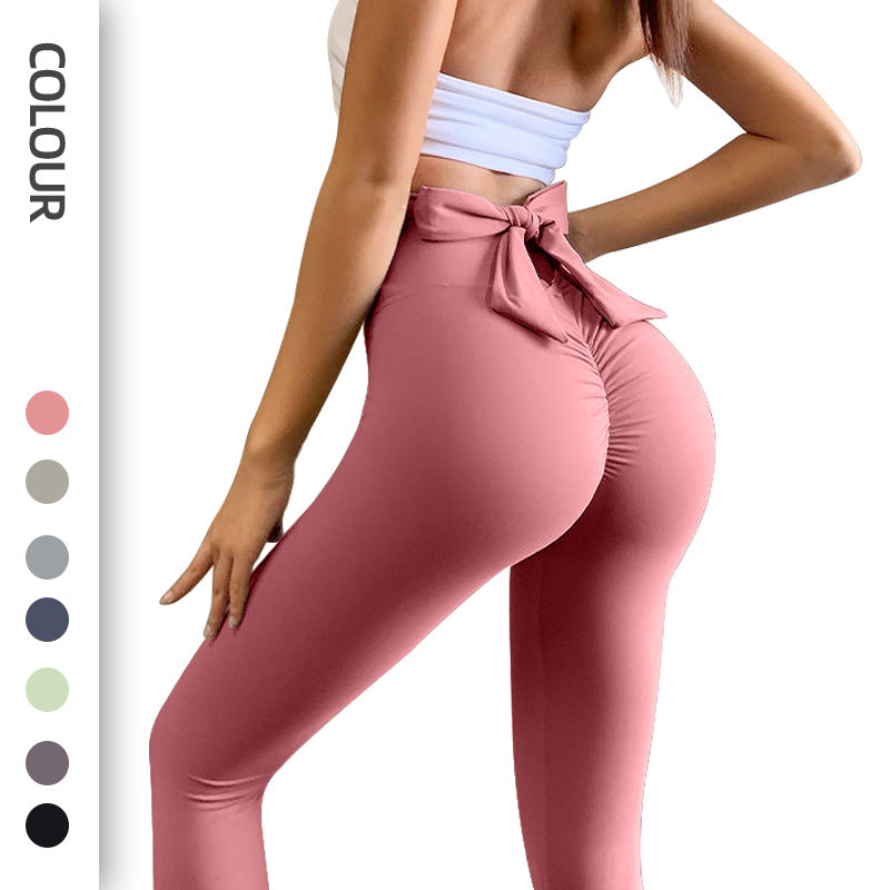 Seamless Nude Feel Yoga Pants Women's Bow Peach Hip Raise Exercise Workout Pants Yoga Clothes Lulu Yoga Pants