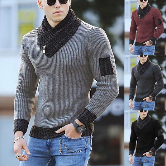 Men's Knitted Sweater Scarf Collar Warm Loose Design M-4XL