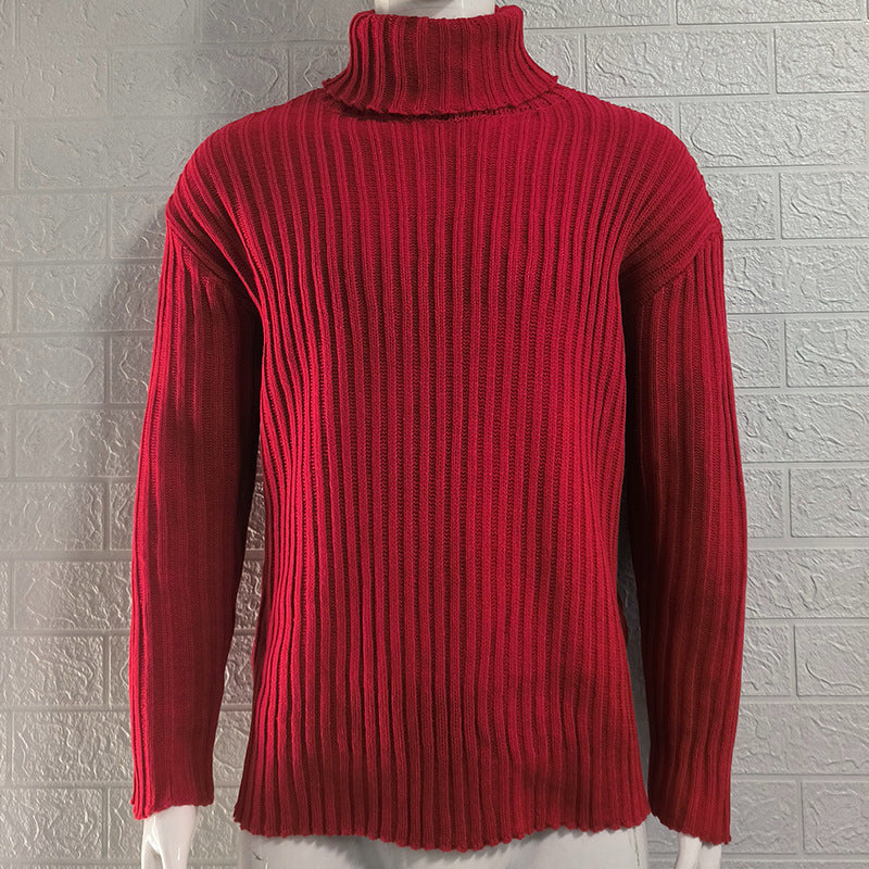 Men's knitted sweater high collar thick thread solid color plus velvet warm M-3XL