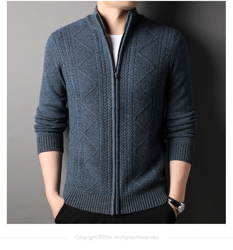 Men's Knitted Wool Cardigan Sweater Zipper Warm Pocket Sweater M-3XL