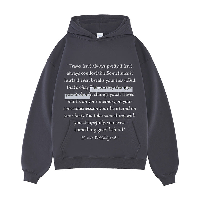 Men's Cotton Hooded Sweatshirt Epistle Letters Loose Tide Solid Color Casual Couple Dress Warm