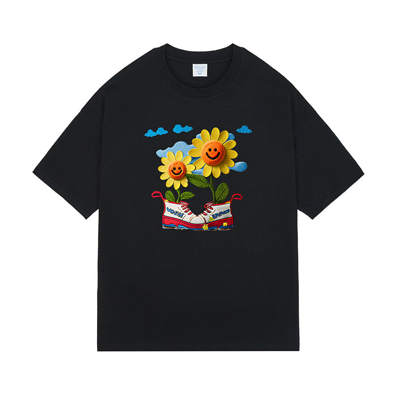 Men's T-Shirt - Long Sleeve Crewneck Cotton Sunflower Print Tee S - 2XL Tee