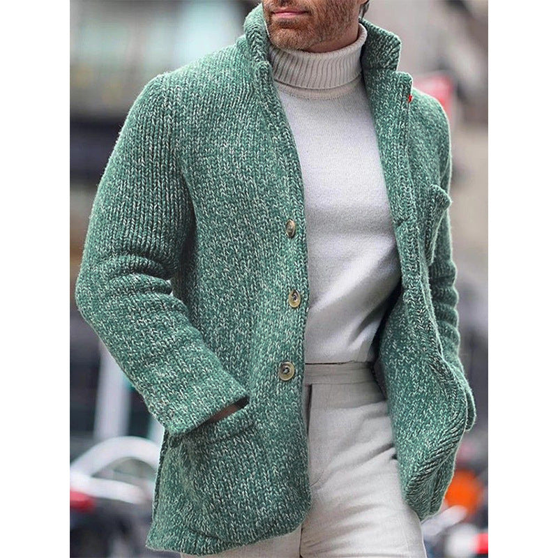 Men's knitted coat stand collar single breasted pocket cardigan sweater M-4XL