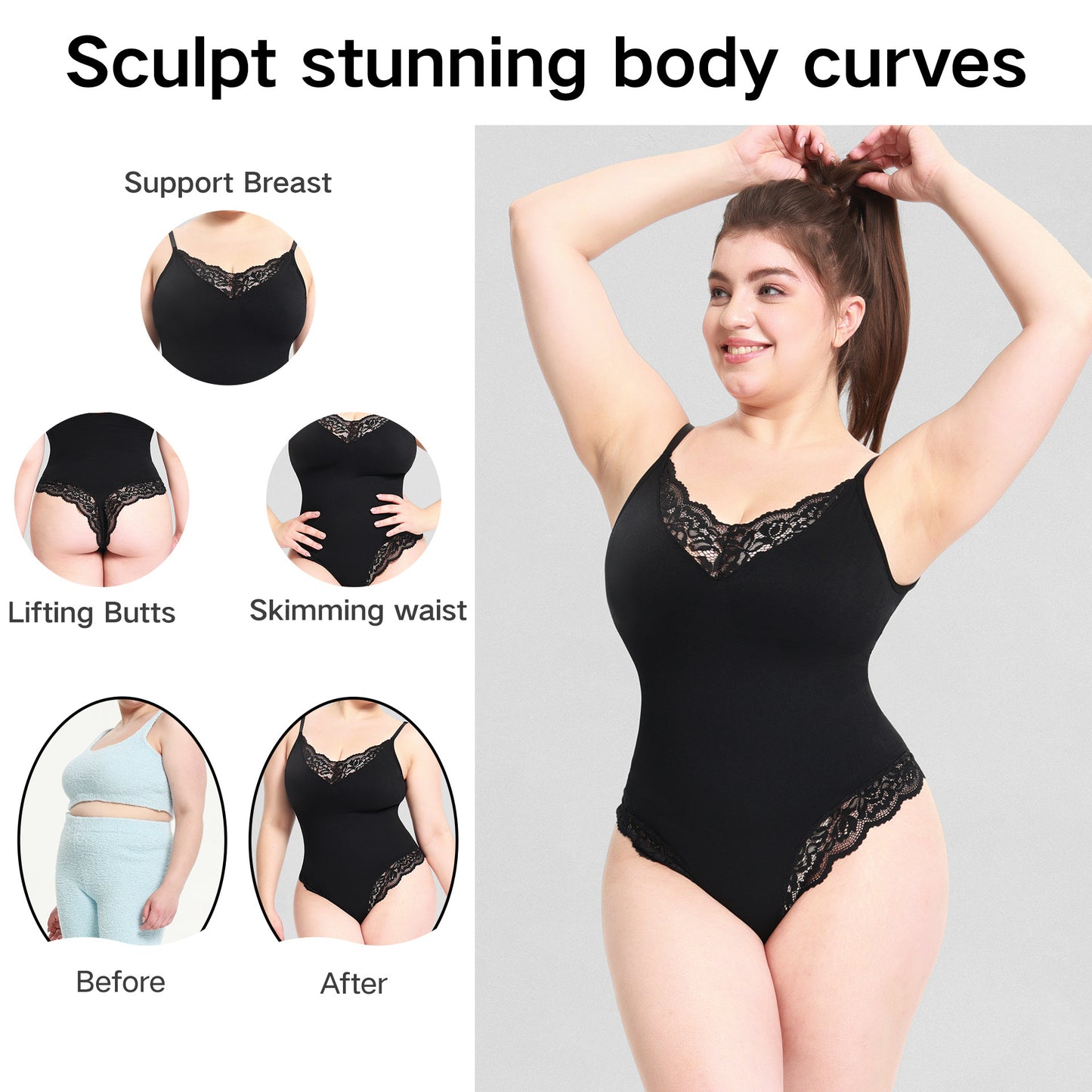 Slim bodysuit for women Patent style jumpsuit plus size lace T-shaped open-end belly contracting jumpsuit suspender shapewear