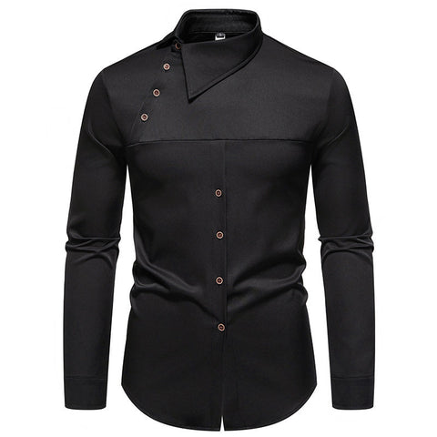 Men's shirts, irregular slanted buttons, fashionable and casual henley collar shirts, M-3XL