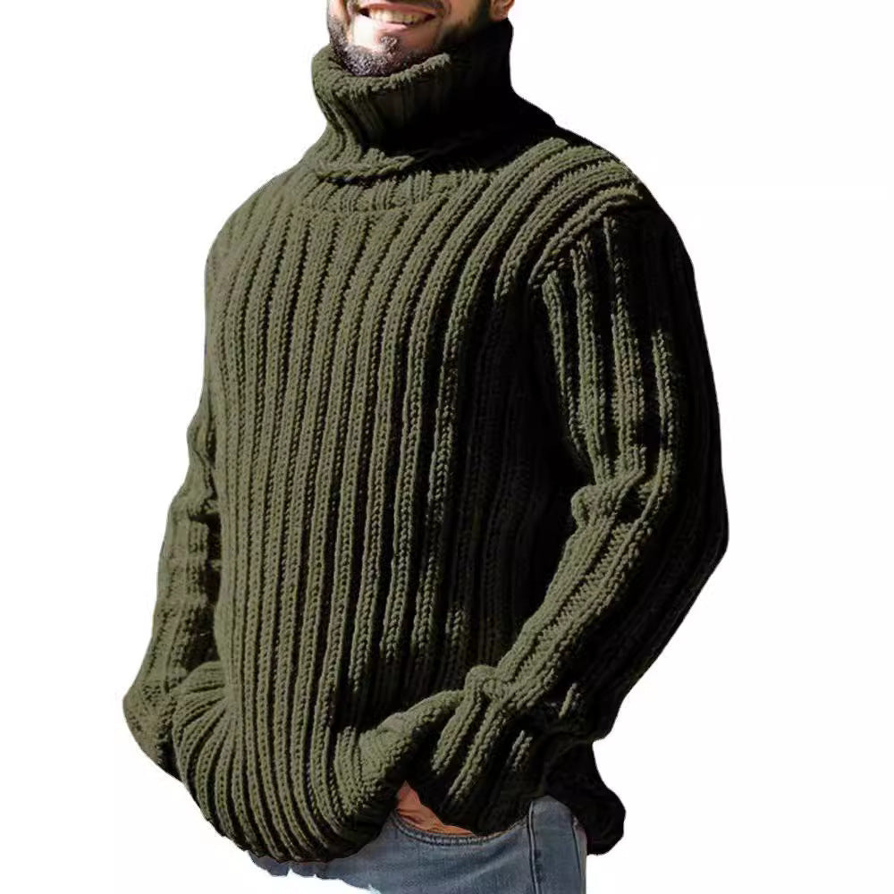 Men's knitted sweater high collar thick thread solid color plus velvet warm M-3XL