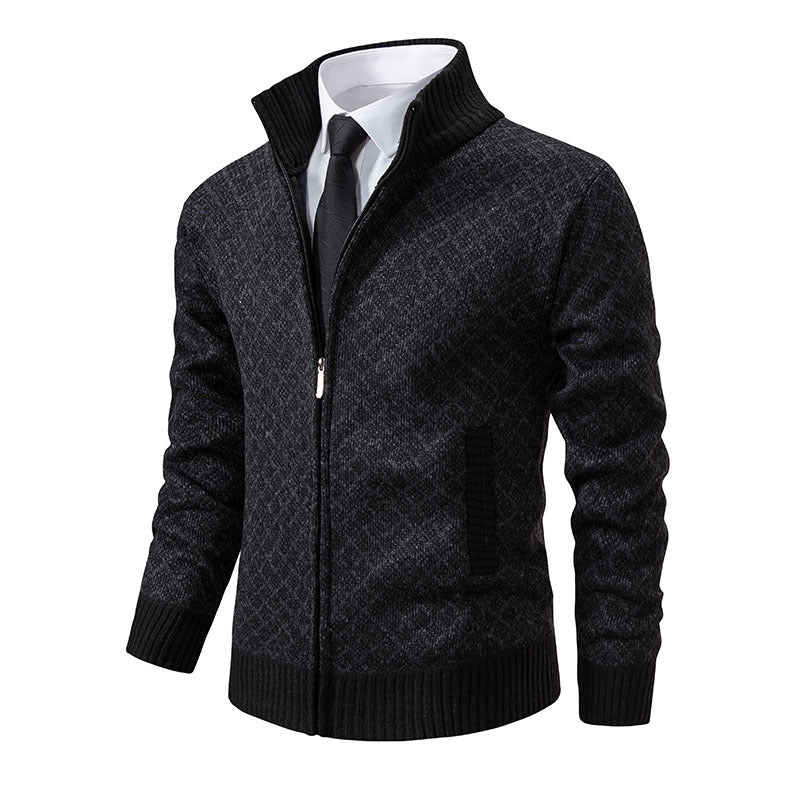 Men's Knitted Sweater Turtleneck Jacket Cotton Stand Collar Design Coat M-3XL