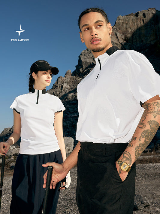 Men's T-shirt Couples  Zipper Spring and Summer New Lightweight Cool Feeling Golf Tennis Commuter Stitching Short Sleeve