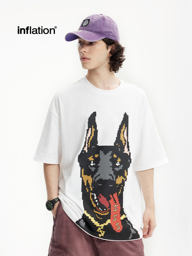 Men's T-shirt American Luminous Doberman Pinscher Printed Spring and Summer American Street Fashion Brand Loose Short Sleeve Men