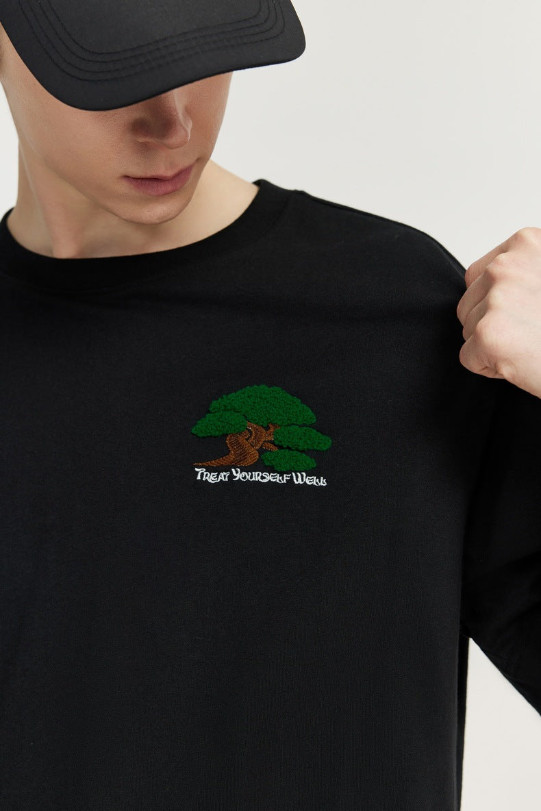 Men's T-shirt embroidered pine tree Spring Summer new trendy brand casual simple style short sleeve tee