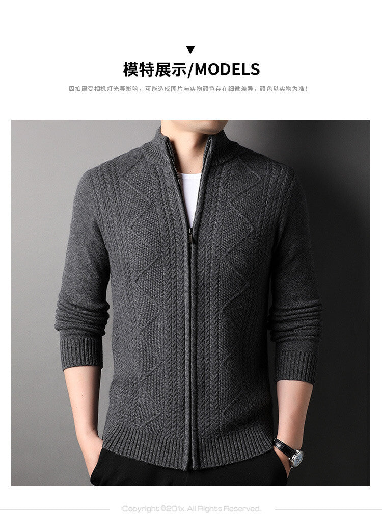 Men's Knitted Wool Cardigan Sweater Zipper Warm Pocket Sweater M-3XL