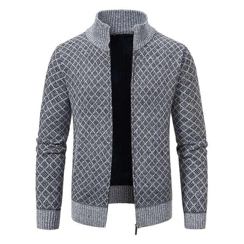 Men's Knitted Sweater Turtleneck Jacket Cotton Stand Collar Design Coat M-3XL