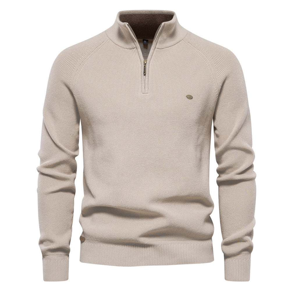 Men's Quarter Zip Up Sweater Striped Pullover Polo Mock Neck Sweaters Casual Fall Winter