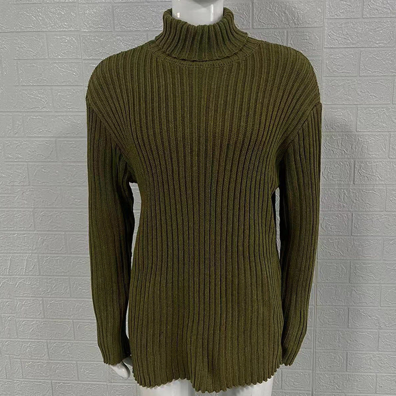 Men's knitted sweater high collar thick thread solid color plus velvet warm M-3XL