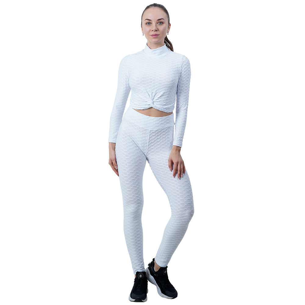 Leggings For Women Yoga Clothes Suit Women's Long Sleeve Half Turtleneck Yoga Jacket Peach Hip Raise Yoga Pants Running Sports Workout Clothes