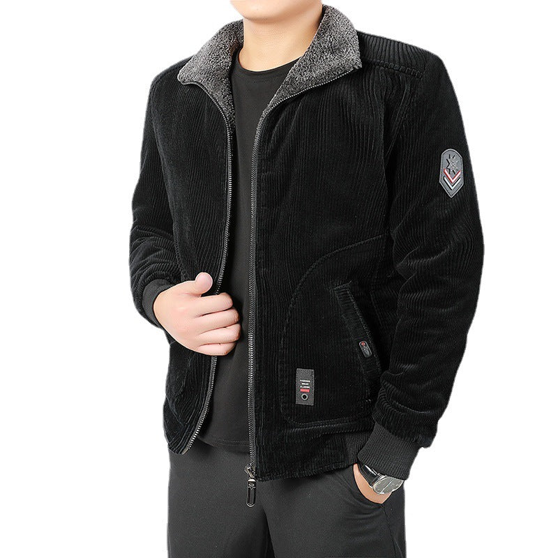 Men's Fashionable Jacket Casual plus Size Lapel Thickening Corduroy Cotton Coat Youth Jacket