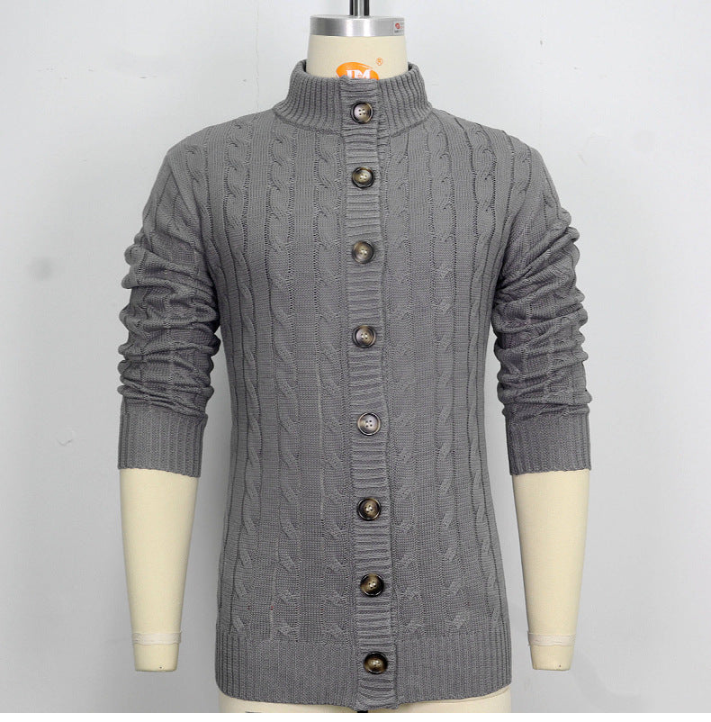 Sweaters for Men Knitting Belt Button Casual Stand Collar Solid Color Cardigan Cotton M-3XL