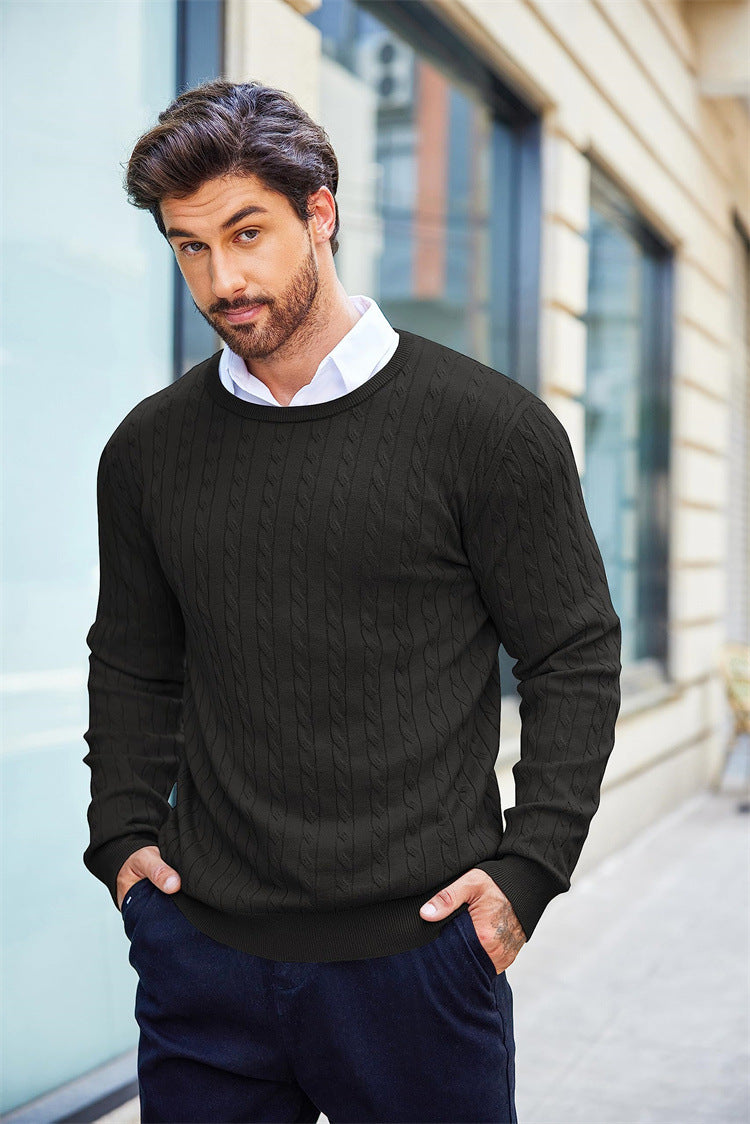 Men's knitted sweater with twisted lapel and warm loose design M-4XL