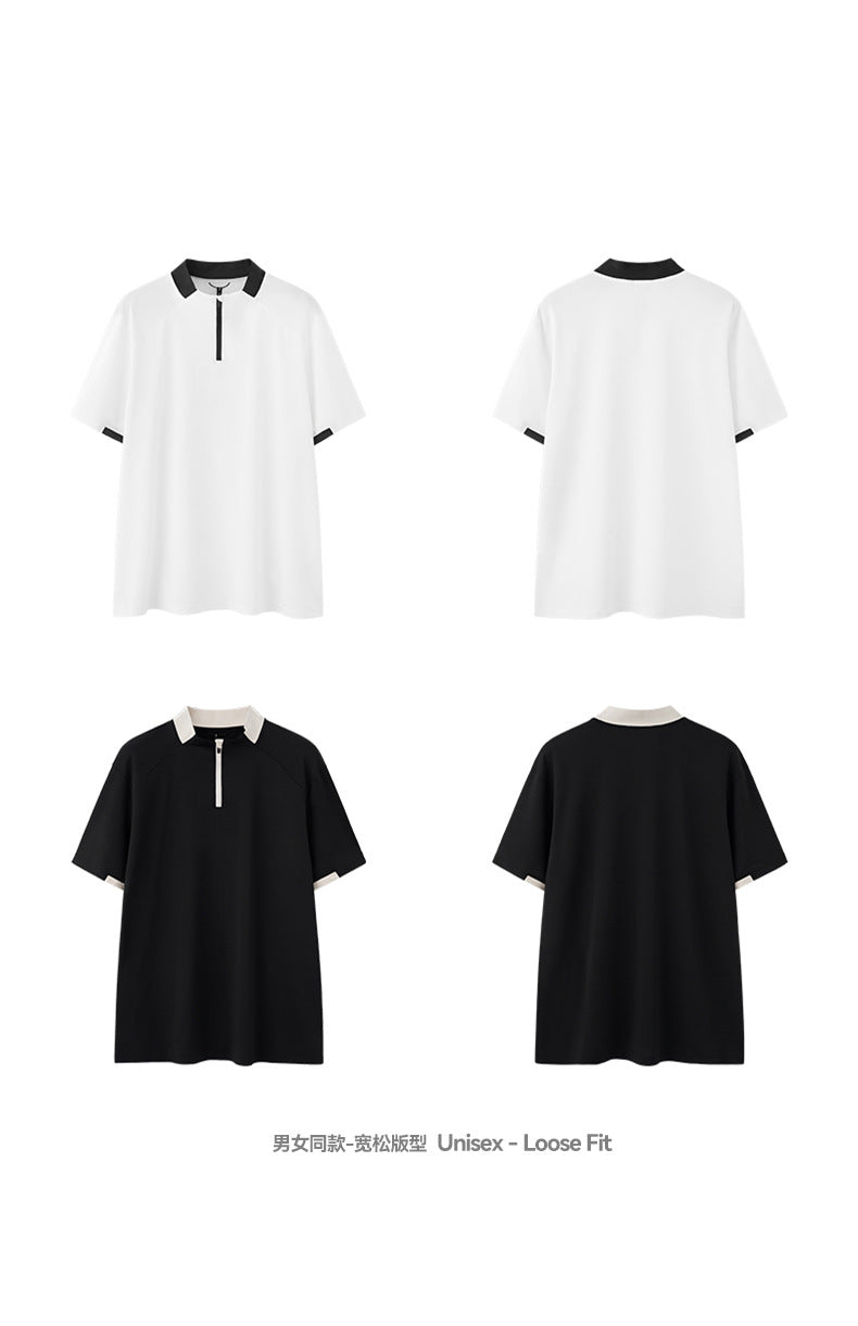 Men's T-shirt Couples  Zipper Spring and Summer New Lightweight Cool Feeling Golf Tennis Commuter Stitching Short Sleeve